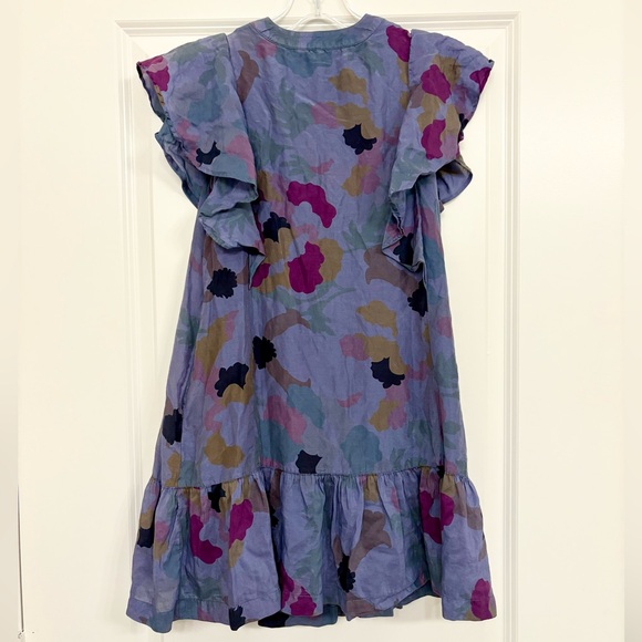 Maeve Anthropologie Silk Cotton Dress XSP Pintuck Floral Flutter Sleeve - Picture 9 of 9